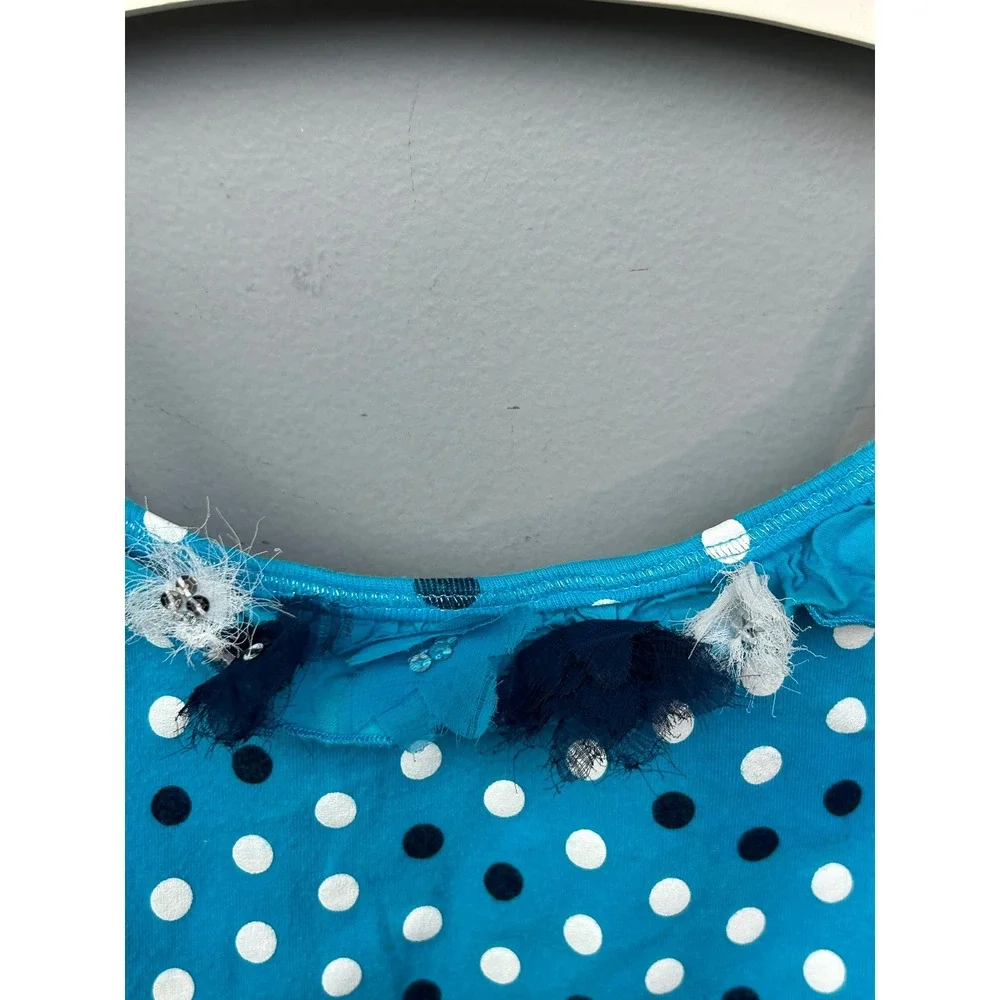 Justice Turquoise Blue Polka Dot Ruffle Camisole Tank Top Girls 8 Y2K Retro